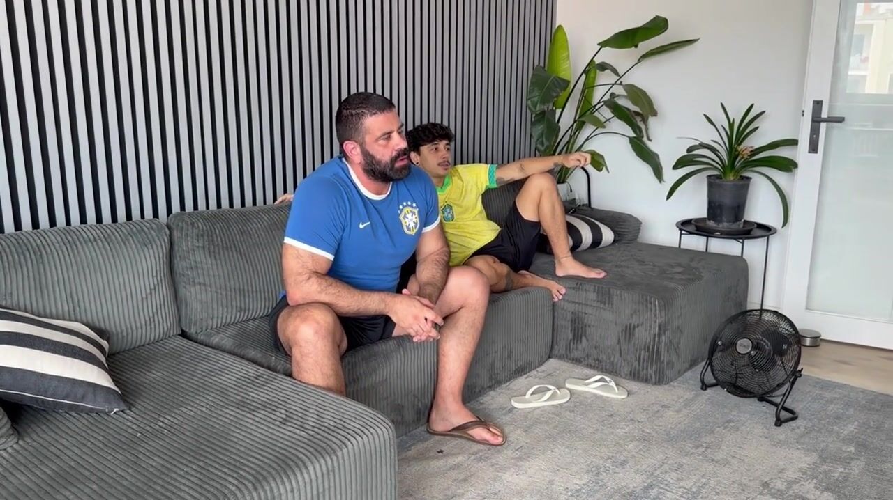 Hot boy doesn't let massive daddy watch soccer